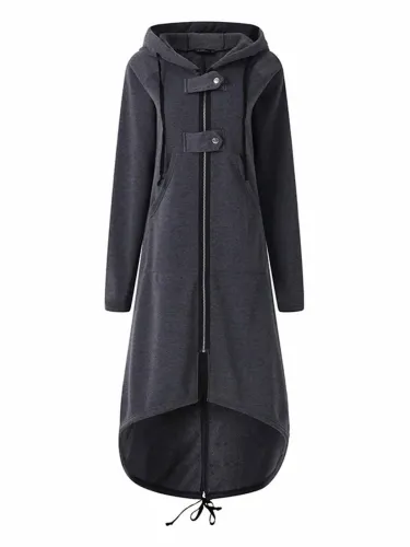 Hooded Sweatshirt Dress Zipper Asymmetrisch Long Jacke Coats