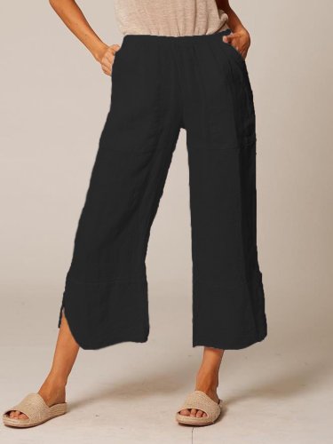 Plus Size Casual Pockets Solid Pants