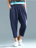 Plus Size Women Cotton And Linen Solid Loose Casual Pants