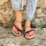 Women's Slippers Flat Heel Vintage Red Sandal