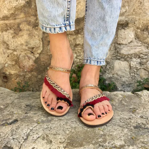 Women's Slippers Flat Heel Vintage Red Sandal