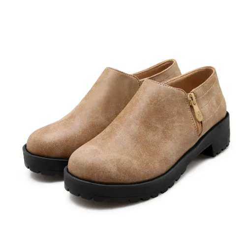 Brown PU Daily Chunky Heel Zipper Boots