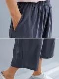 Plus Size Women Cotton And Linen Solid Loose Casual Wide Leg Pants
