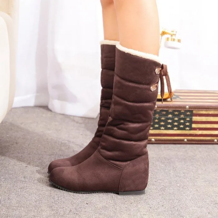 Winter Lace-up Back Increase Heel Snow Boots Corduroy Booties