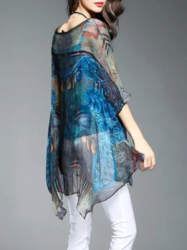 Chiffon Short Sleeve Shift Casual Blouse