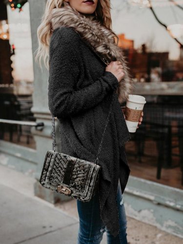 Paneled Elegant Solid Shawl Collar Quilted Coat
