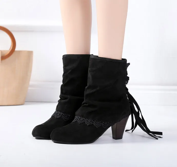 Women Plus Size High Heel Daily Faux Suede Applique Boot