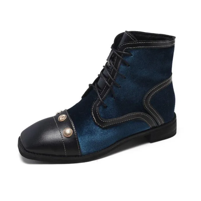Winter Rivet Lace-Up Chunky Heel Suede Boots