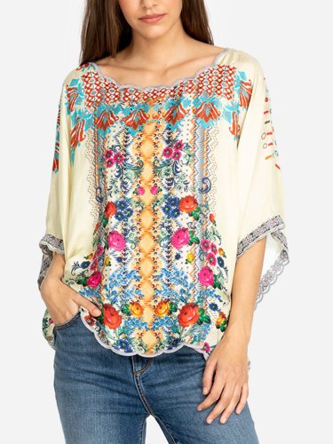 Floral-Print Casual Round Neck Shirts & Tops