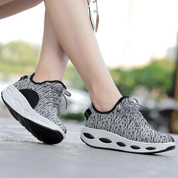 Breathable Mesh Lace Up Height Increasing Sport Platform Casual Shoes