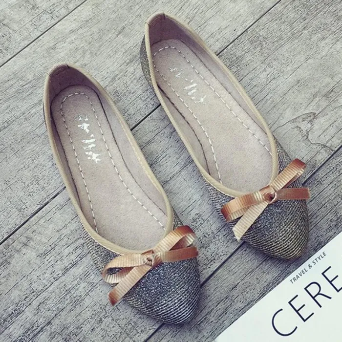 Women Bowknot  Sparkling Glitter Flats Casual Comfort Slip On Shoes