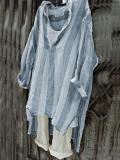 Casual V-Neck 3/4 Sleeve Striped Plus Size Bat Sleeve Tops