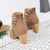 Weave Zipper Casual Chunky Heel Suede Boots