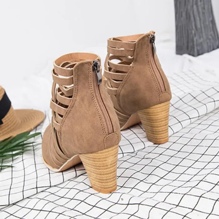 Weave Zipper Casual Chunky Heel Suede Boots