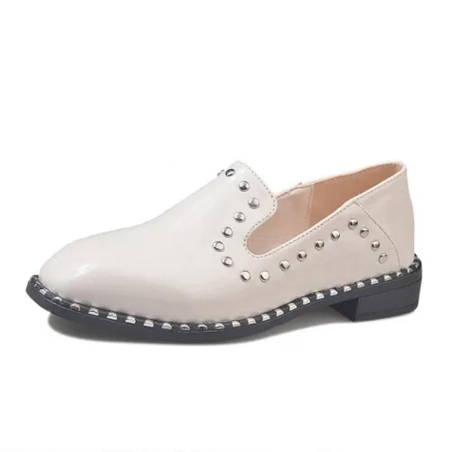 Women Patent leather Rivet Low Heel Loafers Casual Comfort Shoes
