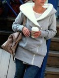 Women Pockets Casual Solid Hoodie Coats Jacket