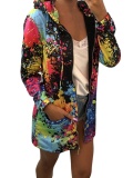 Hoodie Vintage Floral-Print Long Sleeve Coat