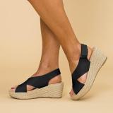 Women Peep Toe Magic Tape Wedges Crossed Sandals