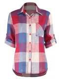 Casual Cotton Shirt Collar Gingham Blouse