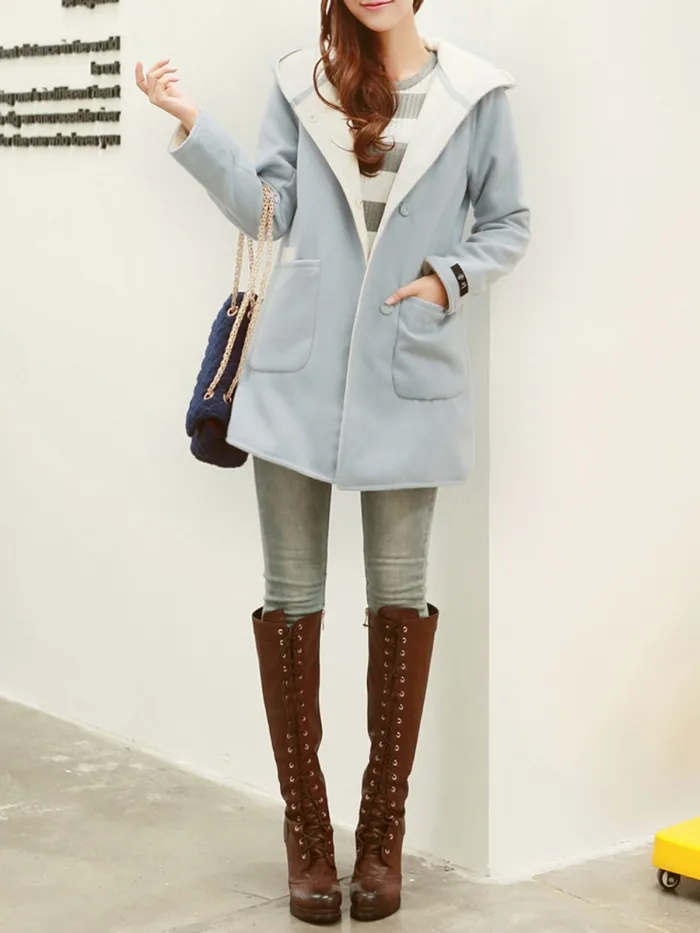 Pockets Casual Hoodie Plain Plus Size Coat