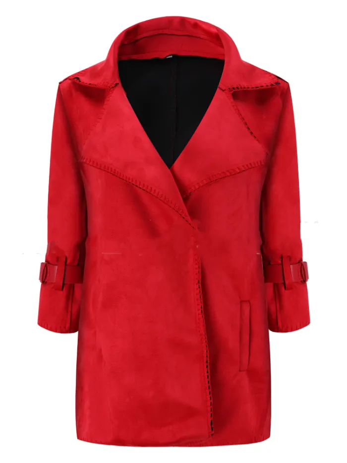 Vintage Buckle Sleeve Holiday 3/4 Sleeve Paneled Wool Blend Coat