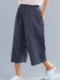 Plus Size Women Cotton And Linen Solid Loose Casual Wide Leg Pants