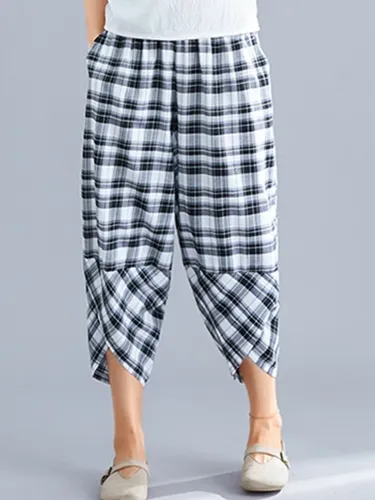Plus Size Women Plaid Casual Pants
