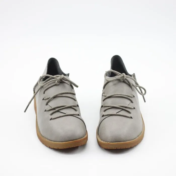 Gray PU Lace-up Spring/Fall Daily Chunky Heel Loafers