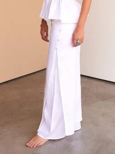 Casual Plus Size Solid Wide Leg Pants
