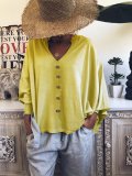 Long Sleeve Cotton-Blend Plain V Neck Shirts & Tops