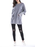 Crew Neck Long Sleeve Solid Casual Paneled Plus Size Hoodie