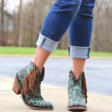 Fashion leopard tassel low heel shoes non-slip boots