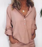 Casual Linen Pockets Long Sleeve Blouses&shirts