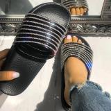 Women PU Slippers Casual Rhinestone Shoes