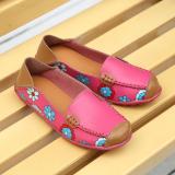 Large Size Floral Print Split Leather Casual Flats
