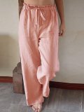 Apricot Solid Cotton-Blend Casual Pants