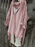 Casual V-Neck 3/4 Sleeve Striped Plus Size Bat Sleeve Tops