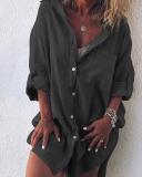 V Neck Buttoned Long Sleeve Blouses&shirts