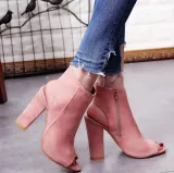 Nude Spring/Fall Zipper Daily Suede Plus Size Chunky Heel Boots