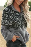 Christmas Snowflake Pullover Bend Collar Zipper Print Teddy Outerwear