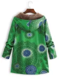 Ethnic Print Fleece Zipper Hooded Autumn Winter Coat
