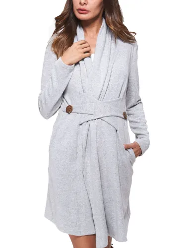 Long Sleeve Belt Cotton Casual V Neck Cardigans
