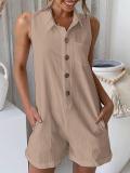 Plus Size Casual Solid Sleeveless Pockets Jumpsuits