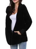 Multicolor Hoodie Solid Wool Pocket Loose Women Coat