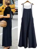 Pockets Linen Casual Loose Solid Plus Size Jumpsuits