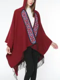 Hoodie Solid Vintage Paneled Winter Cardigans Wool Blend  Woven Cape