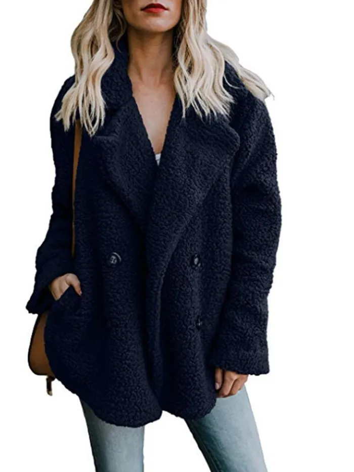 Women Sherpa Coat Fluffy Jacket Buttoned Teddy Bear Coats