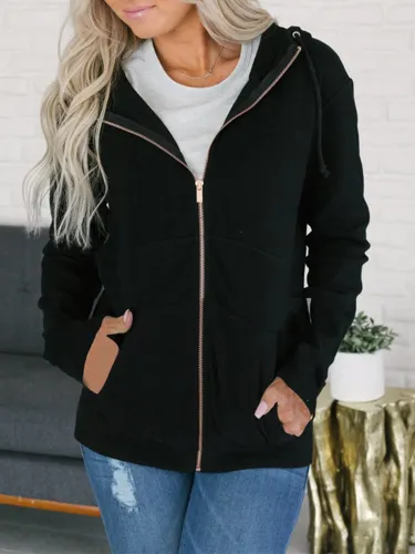 Solid Paneled Casual Polyester Hoody