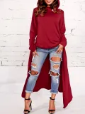 Long Sleeve Solid Asymmetric Plus Size Hoodies