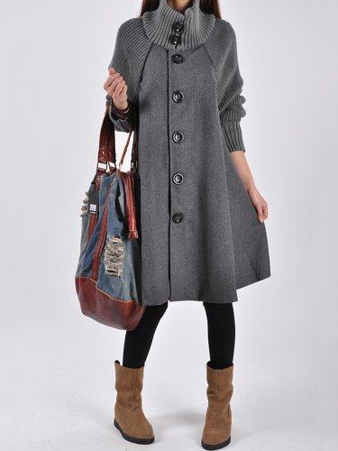 Red Plain Long Sleeve Turtle Neck Coats Jacket